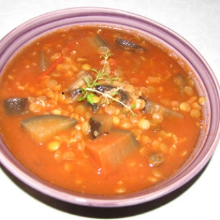 Lęšių-baklažanų-pievagrybių sriuba